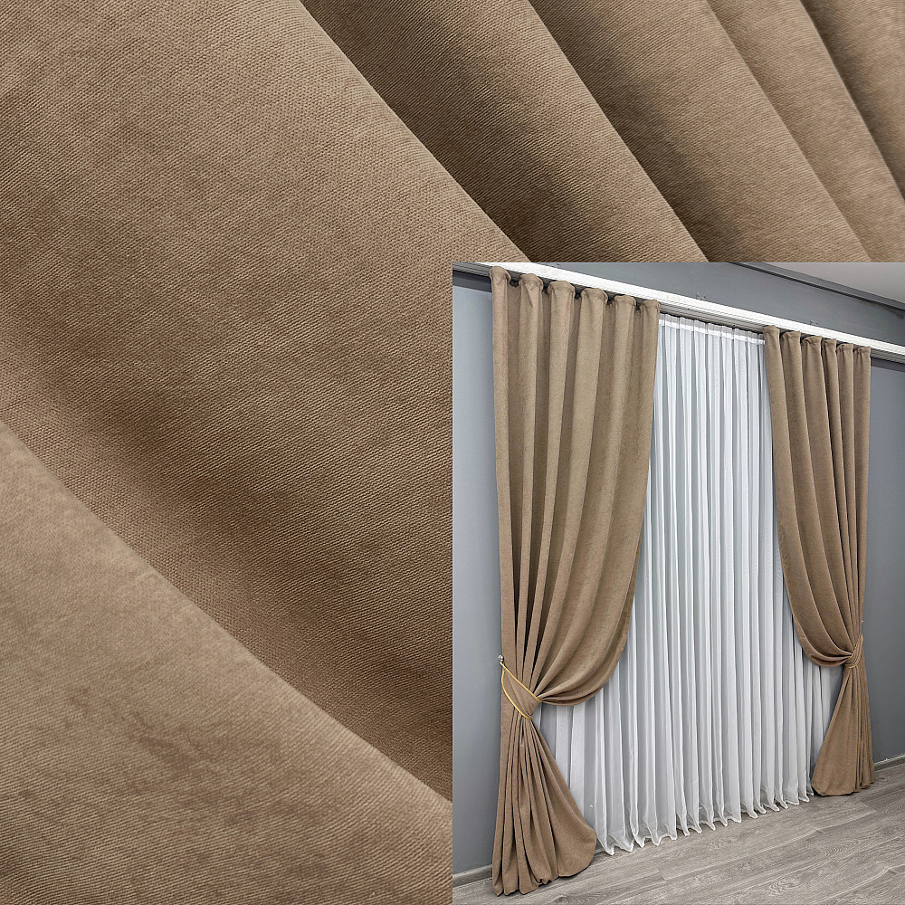 Комплект готових штор VR-Textil Мікровелюр Petek YL № 1701ш Капучино 150х295 см 2 шт (33-0602) Київ - фото 1