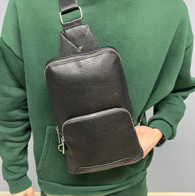 Нагрудная сумка слинг мужская из натуральной кожи вместительная повседневная, чернаяMasterSem Киев - изображение 1