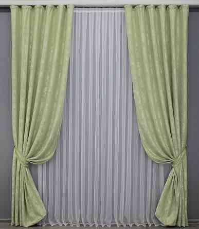 Комплект готовых штор VR-Textil Жаккард Sultan XO № 1367ш Светло-оливковый 150х270 см 2 шт (33-0228) Киев