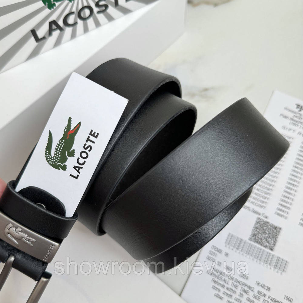 Мужской кожаный брендовый ремень Lacoste (996) черный Киев - изображение 6
