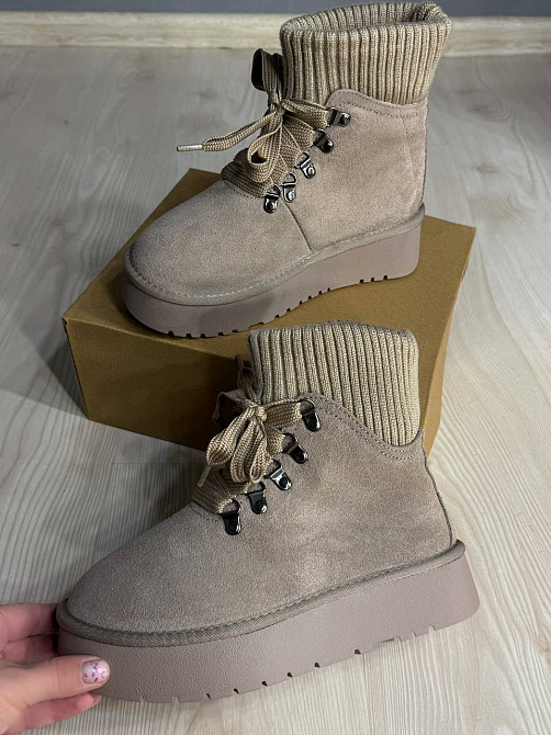 Уггі жіночі Hengji 007-3 замшеві шнурівка зі шкарпеткою бежеві, 37, 23,5 см Київ - фото 9