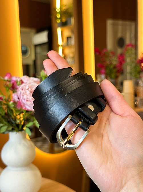 Шкіряний жіночий ремінь в чорному кольорі 6094 Кам'янське - фото 8