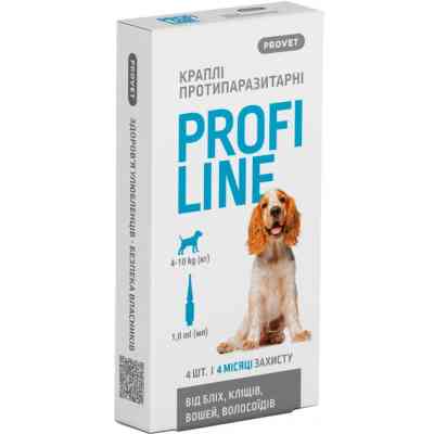 Капли для животных ProVET Profiline инсектоакарицид для собак 4-10 кг 4/1 мл (4823082431045) Винница