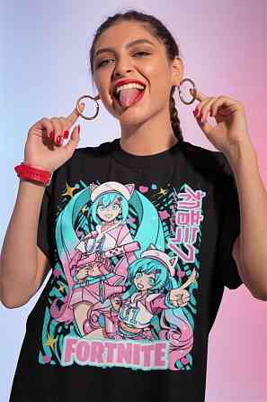 Футболка з аніме принтом Хатсуне Міку Форніте Гірл оверсайз (S/M/L) Чорний AnimeJ0272 Дніпро