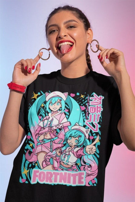 Футболка з аніме принтом Хатсуне Міку Форніте Гірл оверсайз (S/M/L) Чорний AnimeJ0272 Дніпро - фото 2