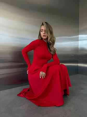 Женское стильное вечернее миди платье из микродайвинга Красный, 44/46 Одесса