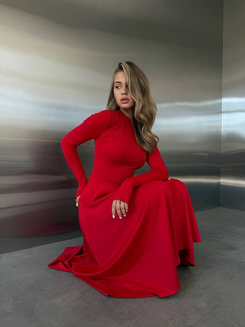 Женское стильное вечернее миди платье из микродайвинга Красный, 44/46 Одесса - изображение 2