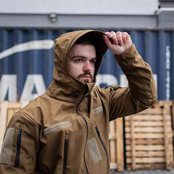 Мужская армейская демисезонная куртка койот Soft Shell, военная куртка софт шел с капюшоном Львов