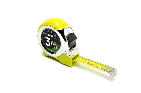 WERTVOLL Рулетка WERTVOLL 3 м×16 мм фіксатор полотна кнопка STOP покриття TPR нейлонове покритт Київ