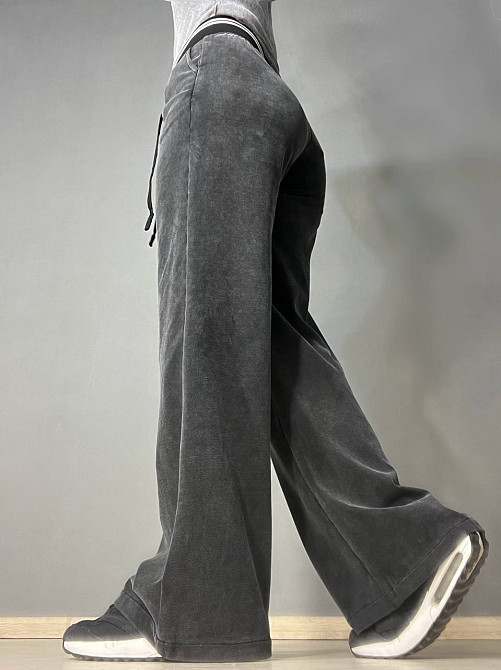 Брюки жіночі Yimeite 512 палаццо широкі трикотажні варені тай дай талія на резинці чорні, чорний, 29 Київ - фото 13