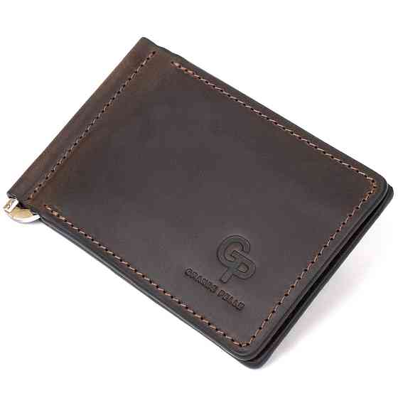 Винтажный кожаный зажим для денег GRANDE PELLE 11473 Коричневый Киев