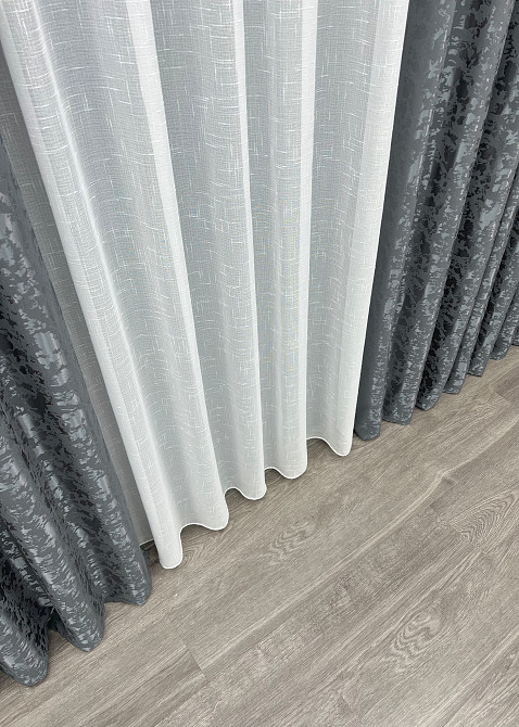 Комплект штор VR-Textil Льон Мармур 200х270 2шт і Тюль 600х270 1262ш-115т Графітовий з білим 71-124/7 Київ - фото 8