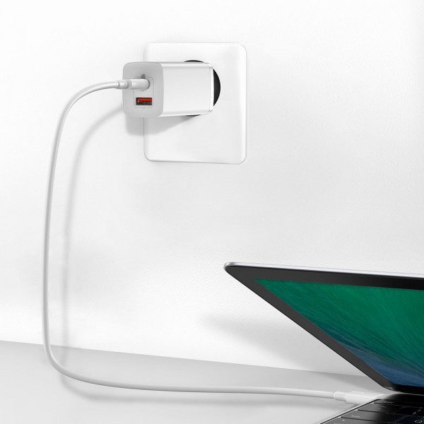 Зарядний пристрій 2xUSB 65W GaN (USB-C+USB-A) Білий Baseus (CCGAN2L-B02) Київ - фото 7