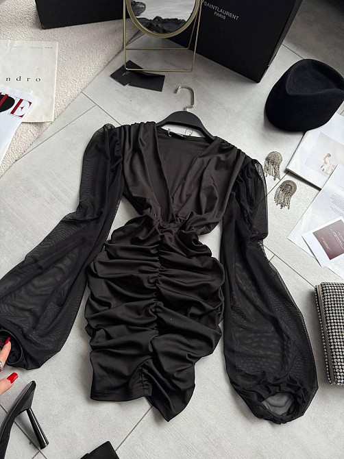 Жіноча драпірована чорна міні сукня мікродайвінг + сітка Одеса - фото 5