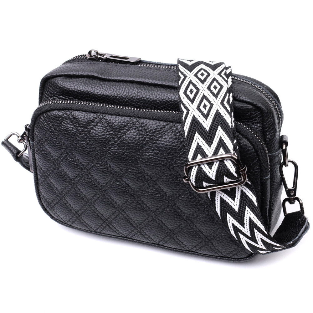 Жіноча сумка прошита ромбами на лицьовій стороні з натуральної шкіри Vintage 22634 Чорна Київ - фото 1