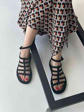 Olli Босоніжки замшеві жіночі чорні на низькому ходу літні / Босоніжки натуральна замша OLLI Л- Коломыя