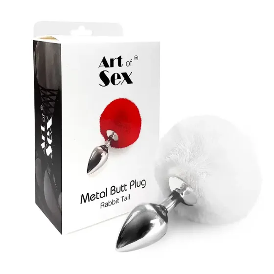 Металева анальна пробка М Art of Sex — Bunny Tails Butt plug, Білий Львів