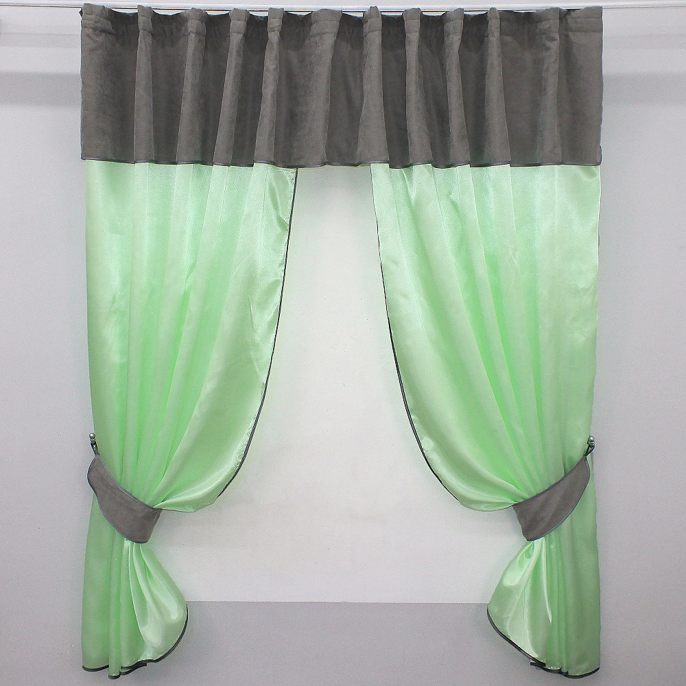 Кухонні штори VR-Textil № 073к з ламбрекеном і підхватами салатовий з сірим 290х170 см (52-0272) Київ - фото 1