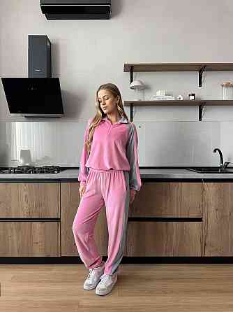 Женский стильный повседневный костюм двойка из велюра Одесса