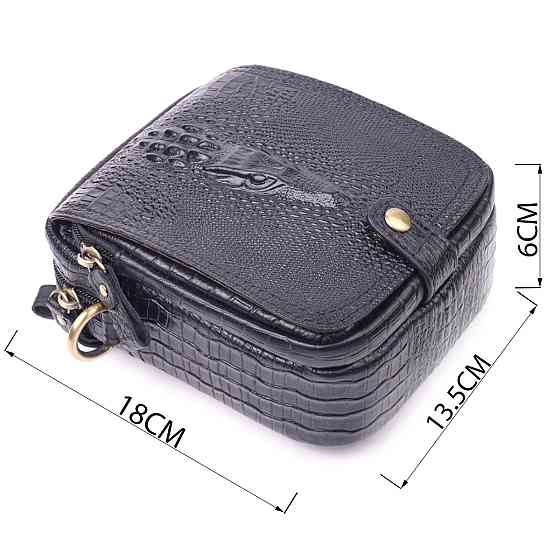 Невелика чоловіча сумка з натуральної шкіри з фактурою під крокодила 21299 Vintage Чорна Київ