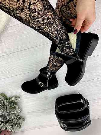 Без бренда Черевики жіночі D and V чорні натуральна замша з хутром висота 12см каблук 3см підош Коломыя