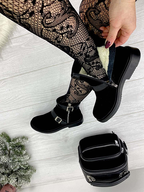 Без бренда Черевики жіночі D and V чорні натуральна замша з хутром висота 12см каблук 3см підош Коломыя - изображение 4