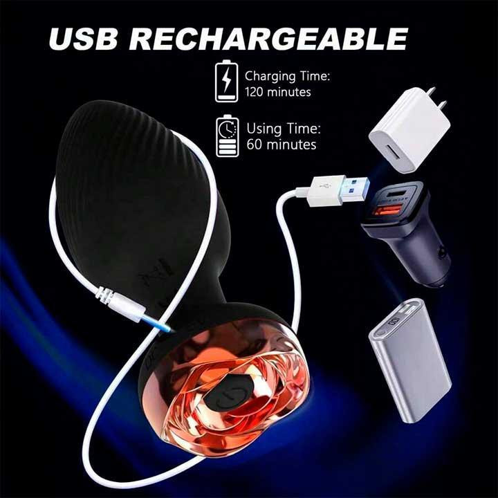 Силіконовий анальний корок із вібрацією Rose з Д/К 3,5*9 см. Чорний — Анальні іграшки Вінниця - фото 6