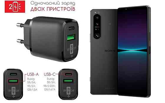 Сетевое зарядное устройство для Sony Xperia 1 IV, 20W 3A, Quick Charge 3.0 Киев