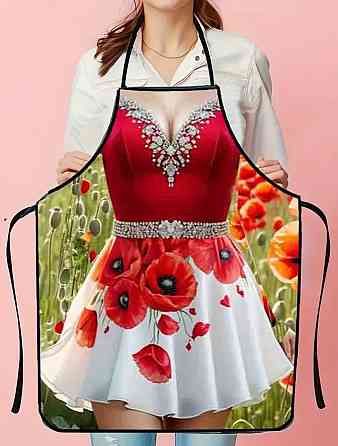 Фартух з приколом дівчина в сукні з маками 80 на 60 см різнобарвний Київ