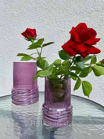 Ваза скляна 14*14*20 см "Біг-Плей" рожеве товсте скло Київ