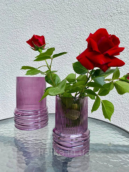 Ваза скляна 14*14*20 см "Біг-Плей" рожеве товсте скло Київ - фото 6