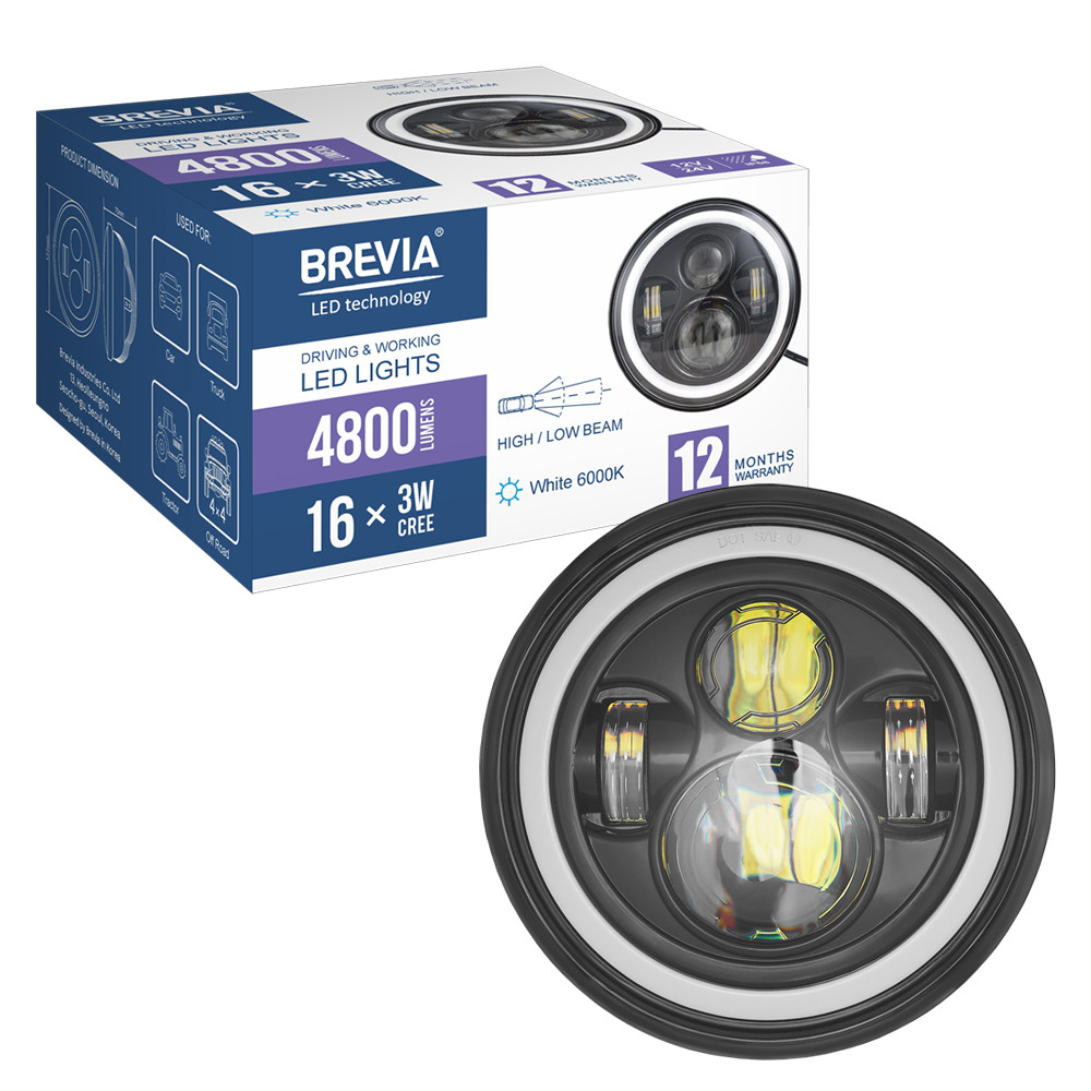 Фара светодиодная Brevia 60W (4x5W ETI+DRL), 4800Lm/2160Lm, 6000K, 177x70мм 1шт Львов - изображение 8