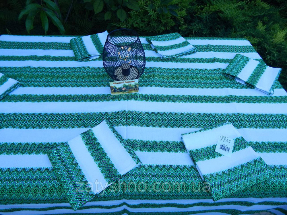 Зелена вишита скатертина з серветками Київ - фото 4