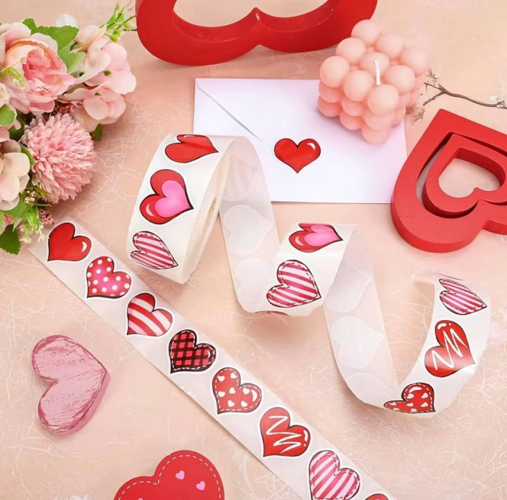 Наклейки у формі серця декоративні, набір 500 шт, 8 дизайнів Київ - фото 2