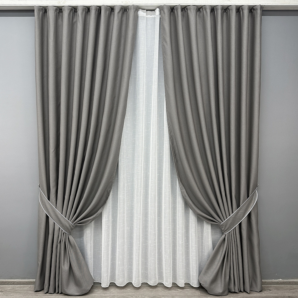 Комплект готових штор VR-Textil Рогожка TERRA LUXE № 1862ш Сірий 150х290 см 2 шт (33-0867) Київ - фото 2