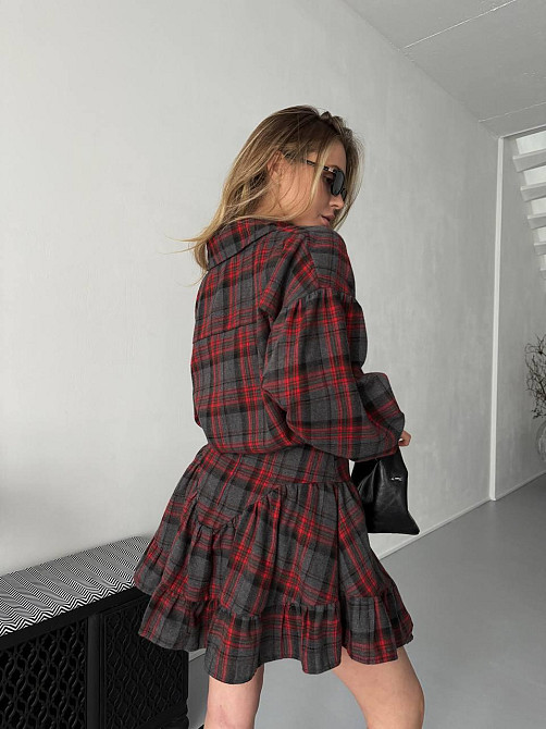 Жіночий стильний костюм-двійка: сорочка та спідниця в карту тіар Графіт, 46/48 Одеса - фото 9