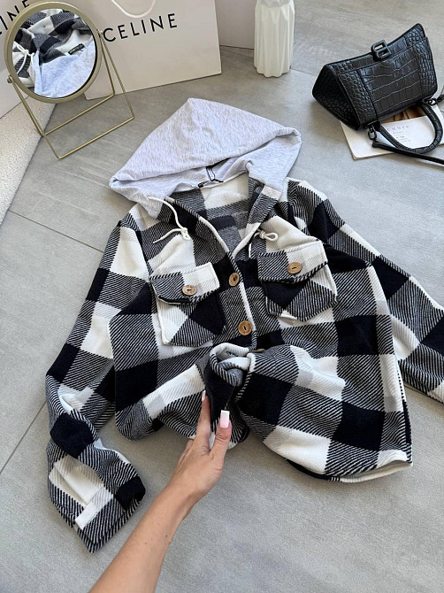 Женская теплая оверсайз рубашка с капюшоном турецкий двусторонний флис Полар Серый, 48/52 Одесса - изображение 5