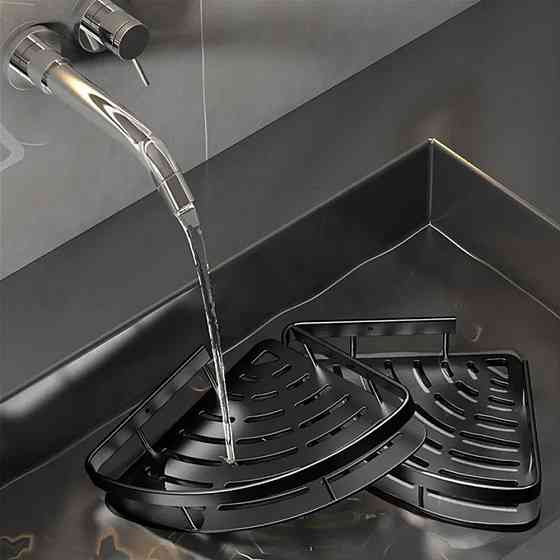 Кутова полиця у ванну (28х21х4,3 см) 1шт, Чорна / Органайзер для ванної / Полиця настінна металева Київ