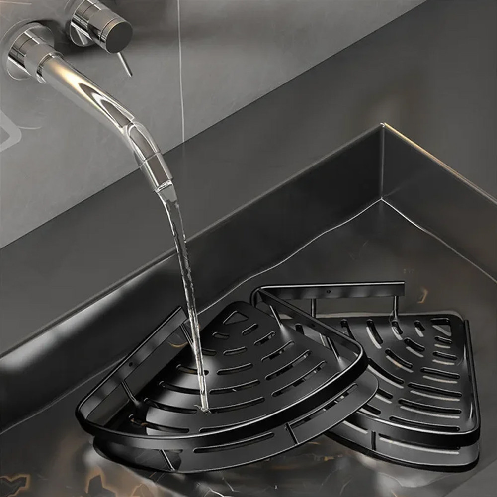 Кутова полиця у ванну (28х21х4,3 см) 1шт, Чорна / Органайзер для ванної / Полиця настінна металева Київ - фото 5