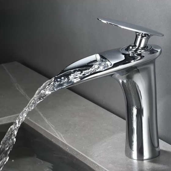 Змішувач для умивальника, раковини з латуні дизайнерський, одноважільний покриття хром Кам'янець-Подільський