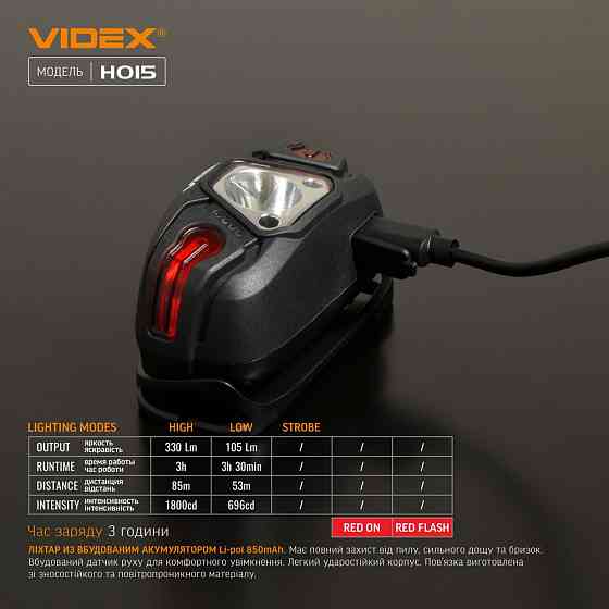 Ліхтарик LED налобний 330Lm 5000К чорний VLF-H015 Videx Житомир