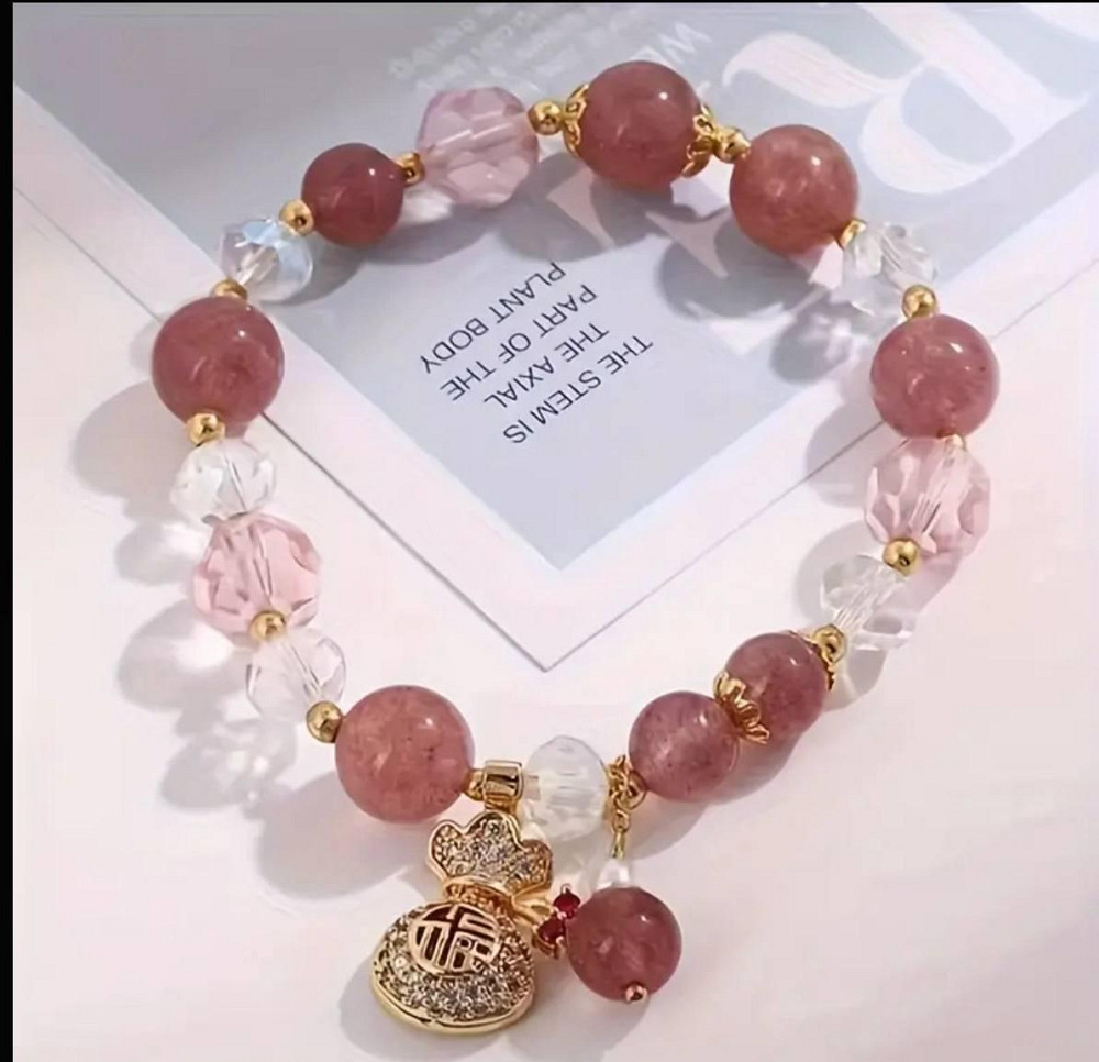 Браслет «Щасливий талісман» з рожевими намистинами та підвіскою Київ - фото 2