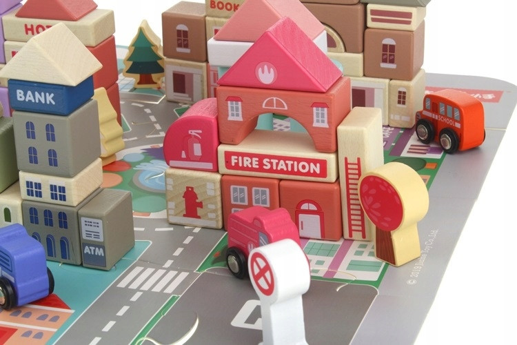 Набор деревянных развивающих кубиков для детей город 115 блоков с ковриком Kruzzel (11228) Нововолынск - изображение 6