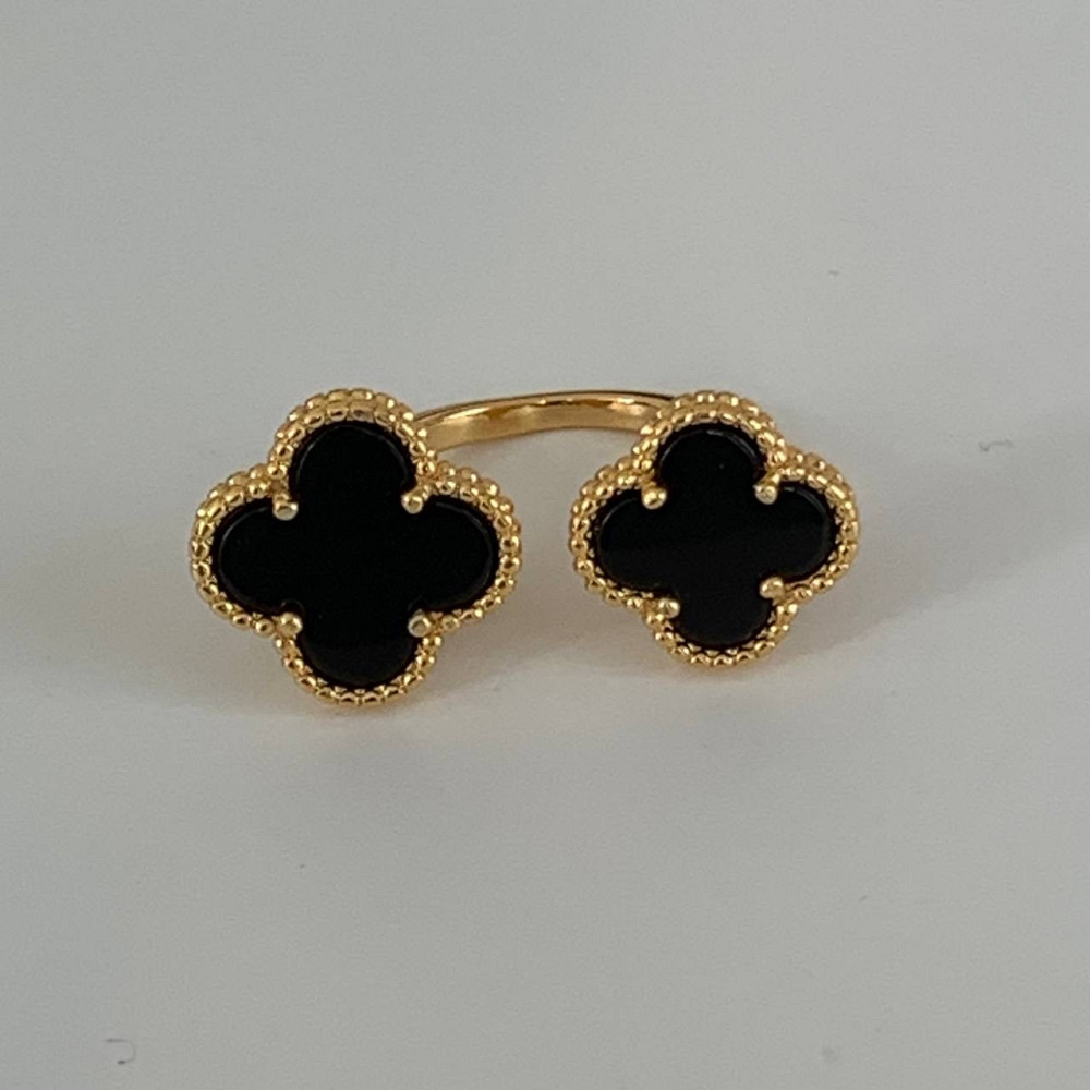 Кольцо Van Cleef позолота 18 К / кольцо клевер двойное черное в золоте Одесса - изображение 5