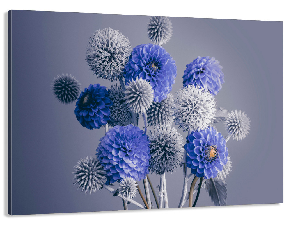 Картина холст у вітальню / спальню Сині квіти    MLP_45  ( 60х30см ) 70x140 см Київ - фото 1