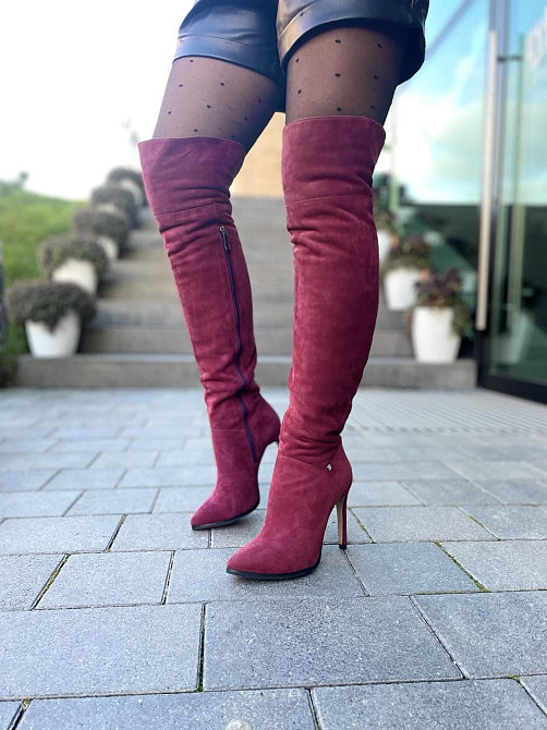 Nivelle Ботфорти жіночі демісезонні замшеві на підборах 5261 (10502) бордові / Чоботи весна-осі Коломыя - изображение 9