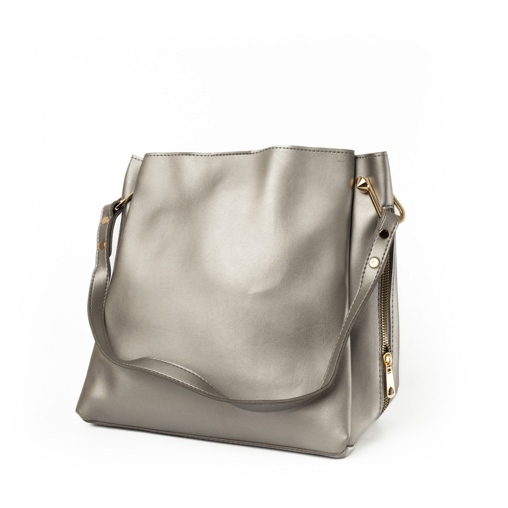 Сумка женская через плечо вместительная стильная из искусственной кожи с боковыми молниями, Стальной Каменец-Подольский - изображение 1