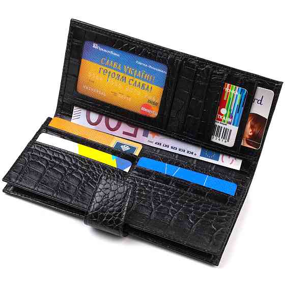 Вузький гаманець для чоловіків з натуральної шкіри з тисненням під крокодила CANPELLINI 21914 Чорний Київ