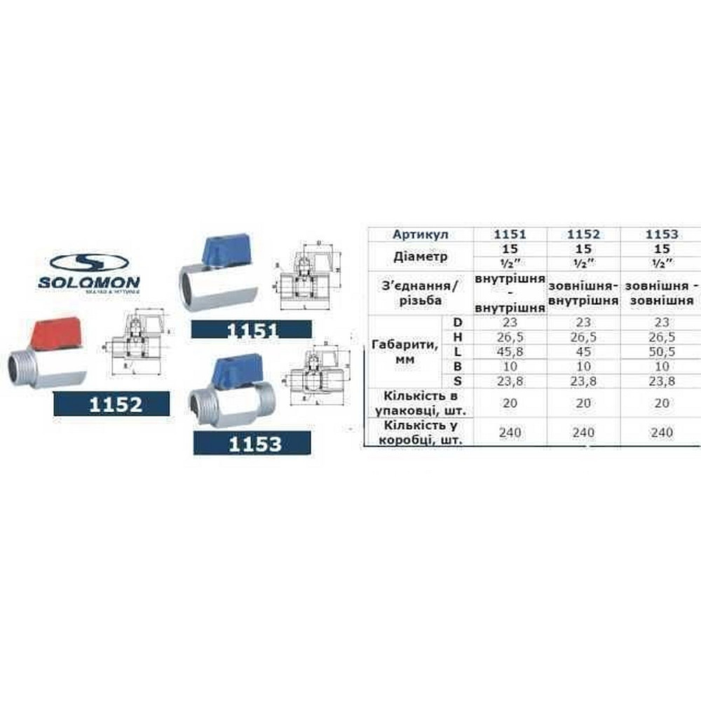 Кран кульовий міні SOLOMON 1/2″ ЗЗ NV-3161 (2шт. в упак.) Тернополь - изображение 2
