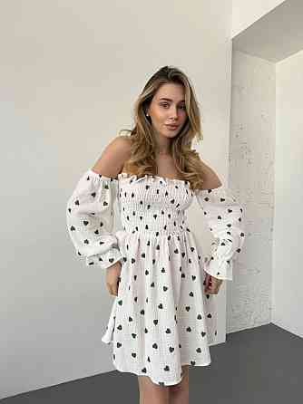 Женское романтическое платье с сердечками муслин Зелёный, 46/48 Одесса